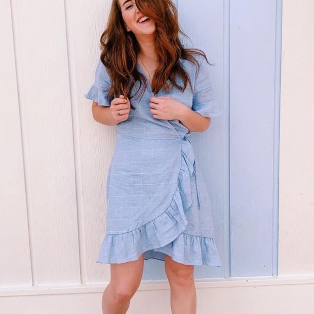 Everly Blue Short Sleeve Mini Wrap Dress